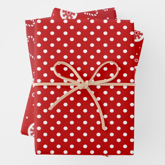 Feuille De Papier Cadeau Motif géométrique moderne rouge et blanc (En situation)