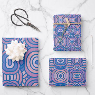 Feuille De Papier Cadeau Motif géométrique rétro en bleu et rose