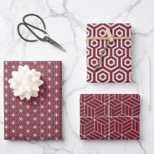 Feuille De Papier Cadeau Motif géométrique rouge + blanc  