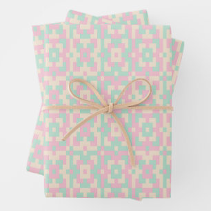Feuille De Papier Cadeau Motif géométrique sans couture en pixel art pastel