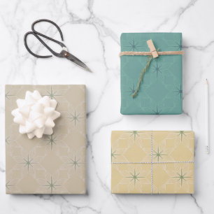 Feuille De Papier Cadeau Motif géométrique Sarcelle, Or et Taupe atténués