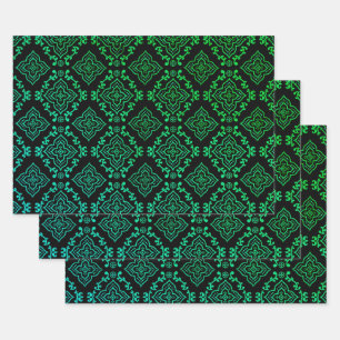 Feuille De Papier Cadeau Motif géométrique vert / Impression indienne