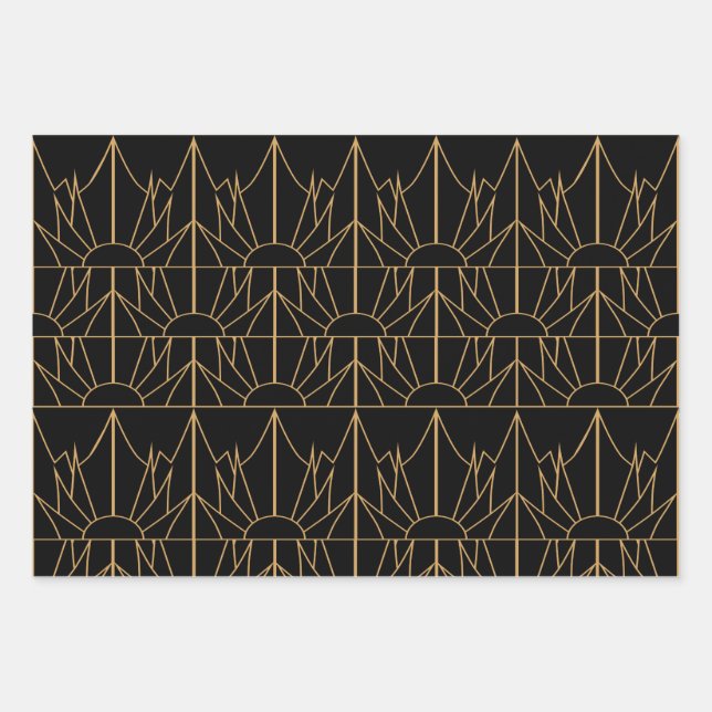 Feuille De Papier Cadeau Motif Gold et Black Art Déco (Devant)