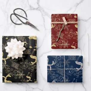 Feuille De Papier Cadeau Motif Gold et Silver Reindeer