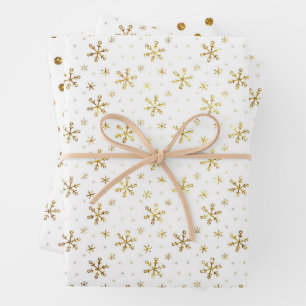 Feuille De Papier Cadeau Motif Gold Snowflake