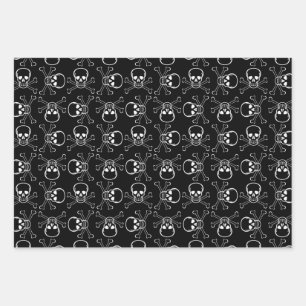 Feuille De Papier Cadeau Motif graphique Crâne blanc et os croisés