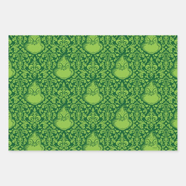 Feuille De Papier Cadeau Motif Grinch vert orné (Devant)