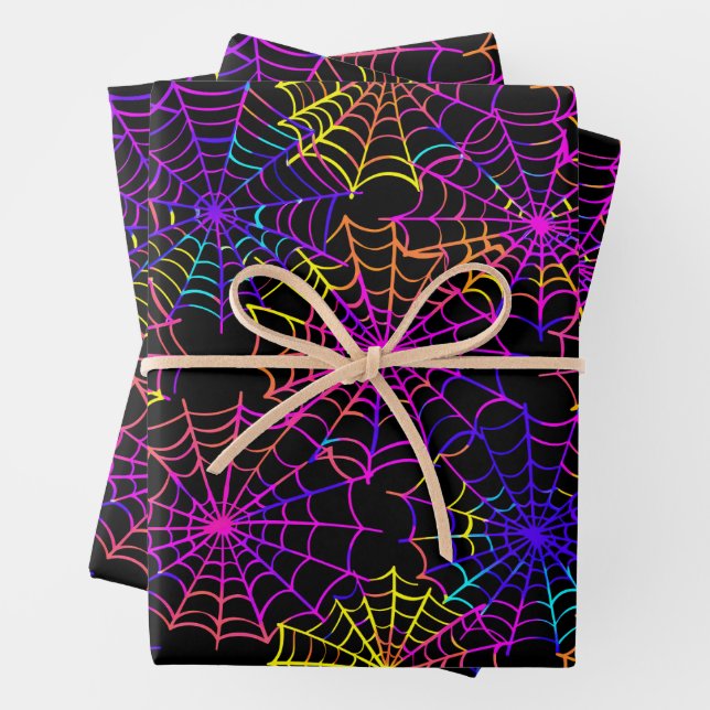 Feuille De Papier Cadeau Motif Halloween Néon  (En situation)