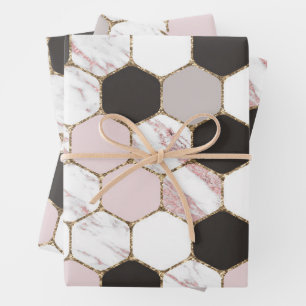 Feuille De Papier Cadeau Motif Hexagon de marbre géométrique moderne