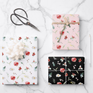 Feuille De Papier Cadeau Motif hivernal de verdure florale élégante