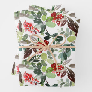 Feuille De Papier Cadeau Motif Holly de Noël moderne