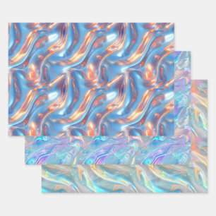 Feuille De Papier Cadeau Motif holographique métallisé bleu violet féminin