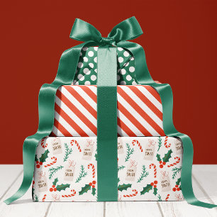 Feuille De Papier Cadeau Motif Houx Bonbon de Noël Joli Noël de Fêtes