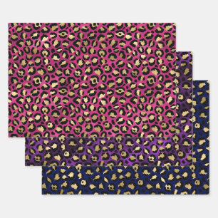Feuille De Papier Cadeau Motif imprimé léopard coloré avec accents dorés