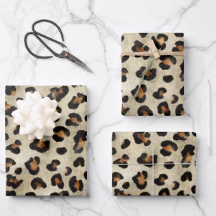 Feuille De Papier Cadeau Motif imprimé léopard en beige et marron