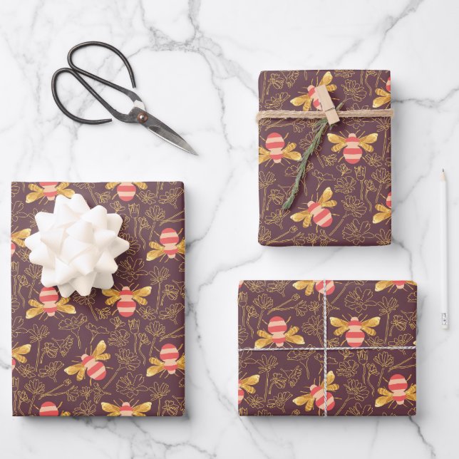 Feuille De Papier Cadeau Motif joli de bourdon (Recto)