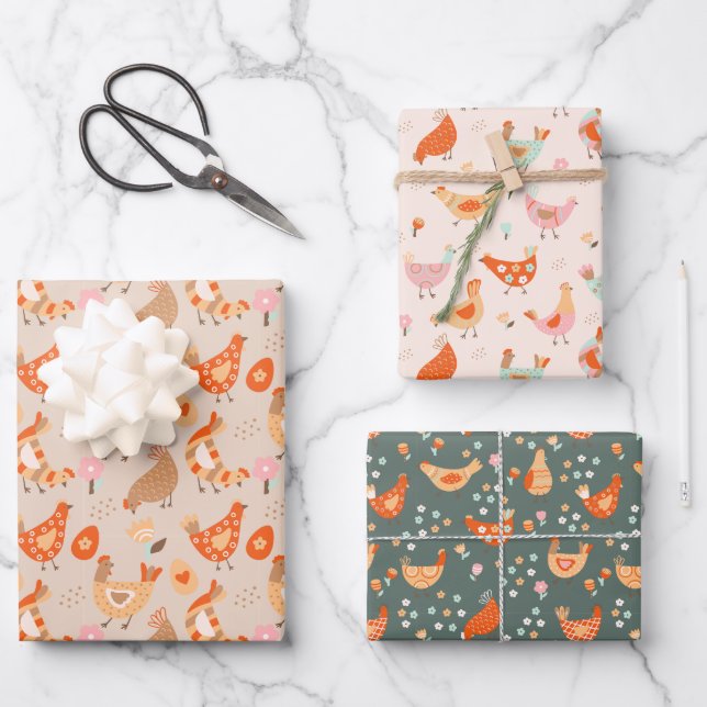 Feuille De Papier Cadeau Motif joli oiseau poulet (Recto)