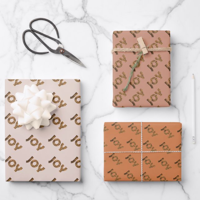 Feuille De Papier Cadeau Motif léopard Joie de Noël (Recto)