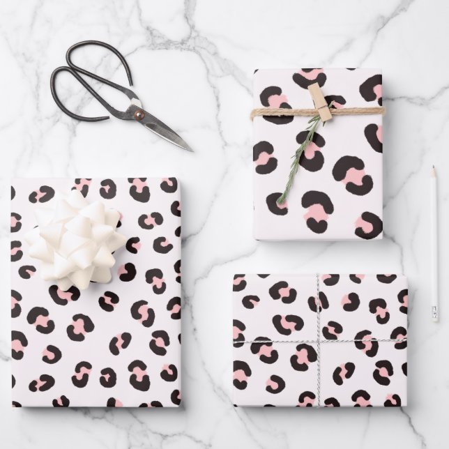 Feuille De Papier Cadeau Motif léopard moderne rose (Recto)
