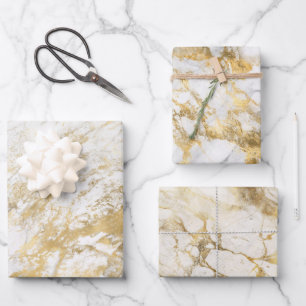 Feuille De Papier Cadeau Motif Marbre Blanc et Or Moderne