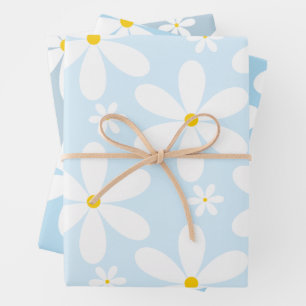 Feuille De Papier Cadeau Motif marguerrier (bleu)