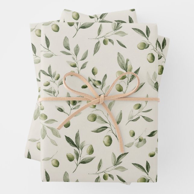 Feuille De Papier Cadeau Motif méditerranéen de la Branche d'olive (En situation)