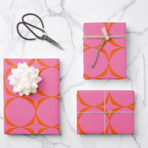 Feuille De Papier Cadeau Motif médium rose et orange rétro couleur