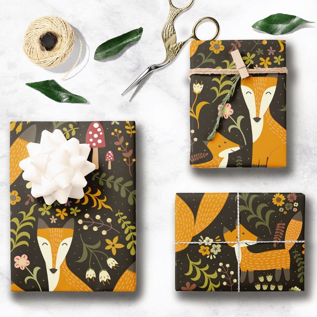 Feuille De Papier Cadeau Motif migre Woodland Fox (Créateur téléchargé)