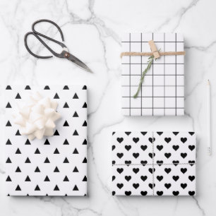 Feuille De Papier Cadeau Motif minimaliste moderne noir et blanc
