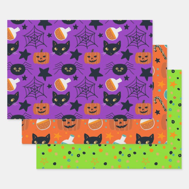 Feuille De Papier Cadeau Motif Mixte Halloween Coordination (Lot)