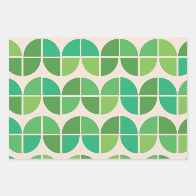Feuille De Papier Cadeau Motif moderne du milieu du siècle avec vert géomét (Devant)