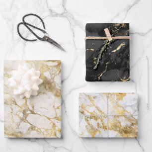 Feuille De Papier Cadeau Motif moderne en marbre noir, blanc et or
