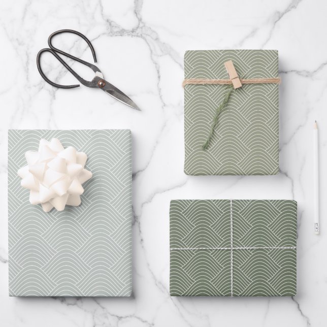 Feuille De Papier Cadeau Motif moderne géométrique Sage Green (Recto)