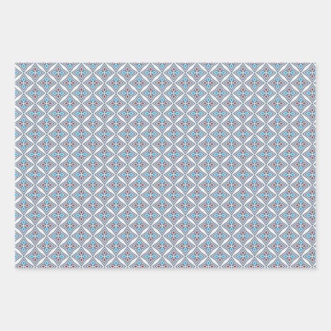 Feuille De Papier Cadeau Motif moderne Géométrique simple bleu blanc (Devant)