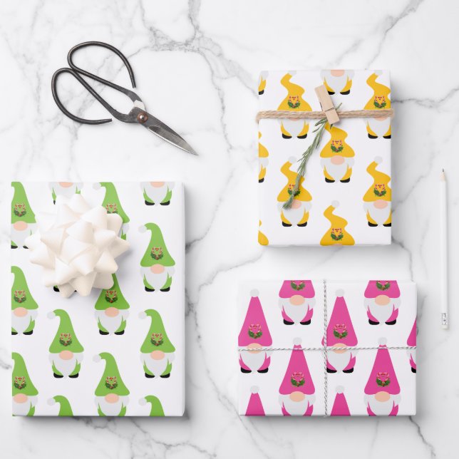 Feuille De Papier Cadeau Motif moderne Gnome Ensemble Sucre de canne Coeur  (Recto)