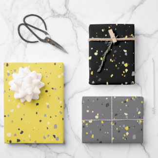 Feuille De Papier Cadeau Motif moderne gris-jaune Terrazzo