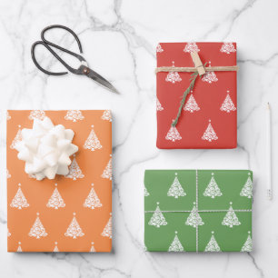 Feuille De Papier Cadeau Motif moderne Jaune Rouge Vert sapin de Noël