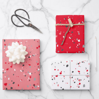 Feuille De Papier Cadeau Motif moderne rouge rose gris Terrazzo