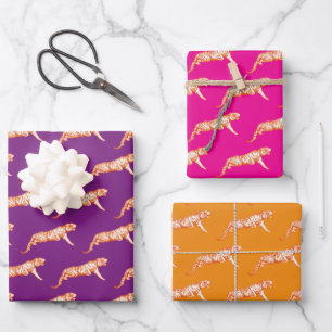 Feuille De Papier Cadeau Motif moderne tendance orange rose violet Tiger