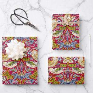 Feuille De Papier Cadeau Motif Morris Fond Rouge Voleur de Fraises
