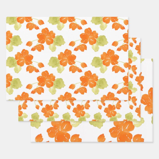 Feuille De Papier Cadeau Motif Nasturtiums aquarelles (Lot)