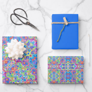 Feuille De Papier Cadeau Motif Neon Blue, Lime, Purple & Orange Swirl