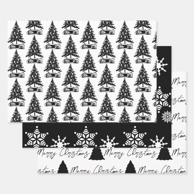 Feuille De Papier Cadeau Motif noir et blanc de Noël (Lot)