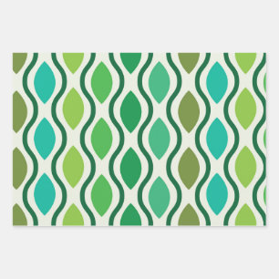 Feuille De Papier Cadeau Motif ogee géométrique vert moderne du milieu du s