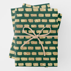 Feuille De Papier Cadeau Motif or Faux et vert foncé