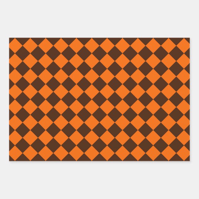 Feuille De Papier Cadeau Motif Orange Brown Diamond Checker (Devant)