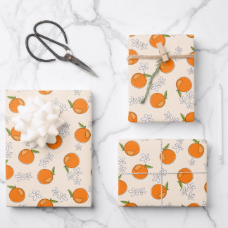 Feuille De Papier Cadeau Motif orange et fleur