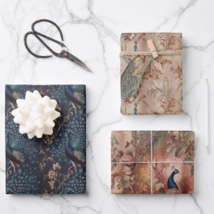 Feuille De Papier Cadeau motif paon à la vintage
