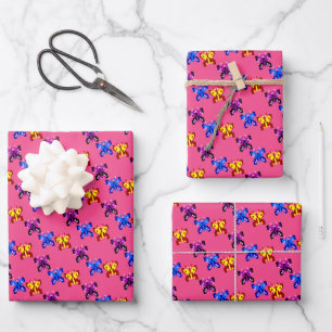 Feuille De Papier Cadeau Motif Papillon Pixel Mignon Fond Rose Chaud
