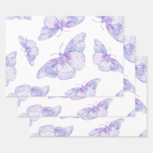 Feuille De Papier Cadeau Motif papillon violet aquarelle